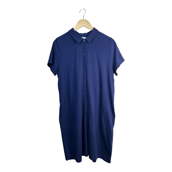 J.Jill Layered Back  Midi T-Shirt Women’s Dress Button Down Size L Purple Casual - Picture 1 of 7